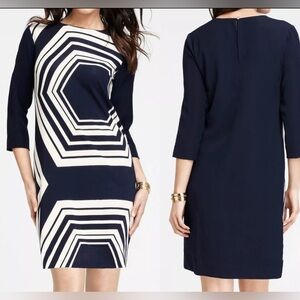 Ann Taylor navy and cream geometric print dress